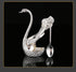 Silver Elegant Swan Cutlery Holder Set with 6 Dessert Spoons