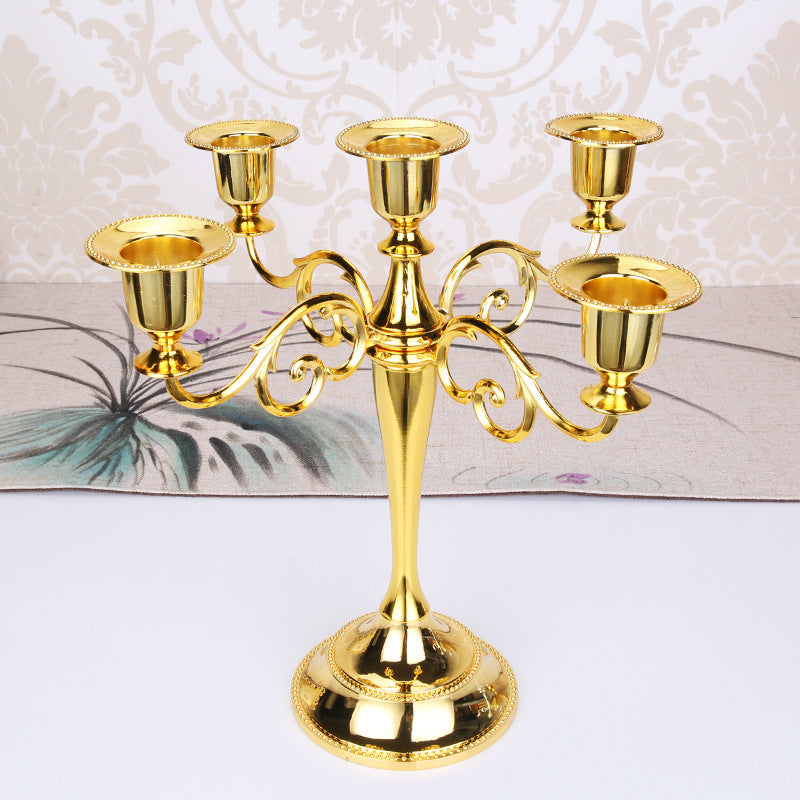 Gold Elegant Metal Candelabra 5 Arm Candle Holder -  Decorative Candelabra for Home, Weddings, Events