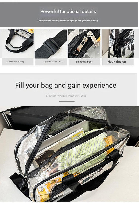 Pink transparent Multi-Purpose Clear PVC Bag - Travel, Fitness, Storage Tote (42x26x15cm)