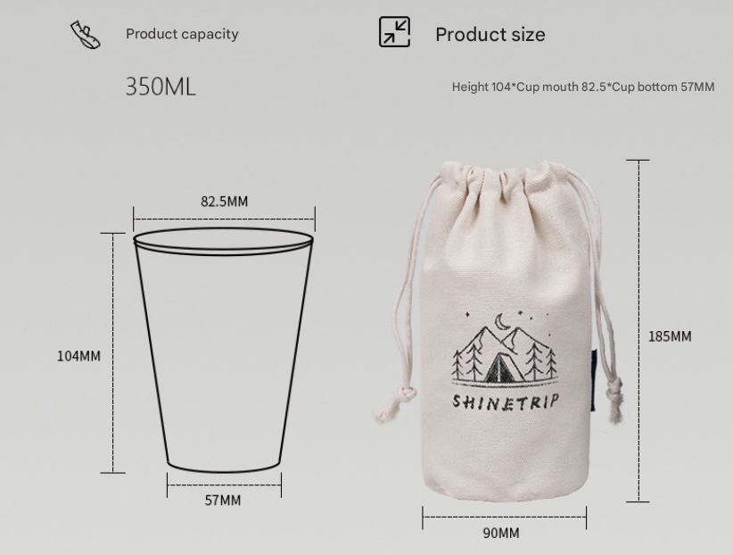 Silver 304 Stainless Steel Camping Cup - 350ml Outdoor Drinkware(Set of 4 with Bag)