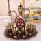 Elegant Gold Metal Serving Set - Decanter, 6 Cups, Tray (Copper+Red)