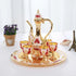 Vintage Palace Style Liquor Serving Set - Metal Pot, 6 Cups & Tray (White gold red rose)