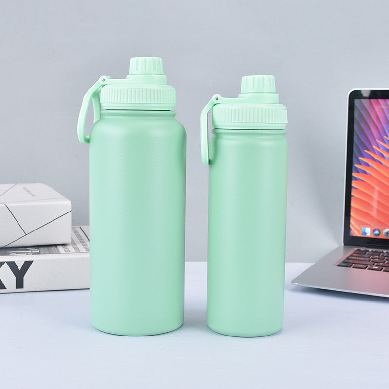 Green Portable Travel Thermos Bottle - Leakproof Stainless Steel Flask with Carry Handle (25oz - 750ml)