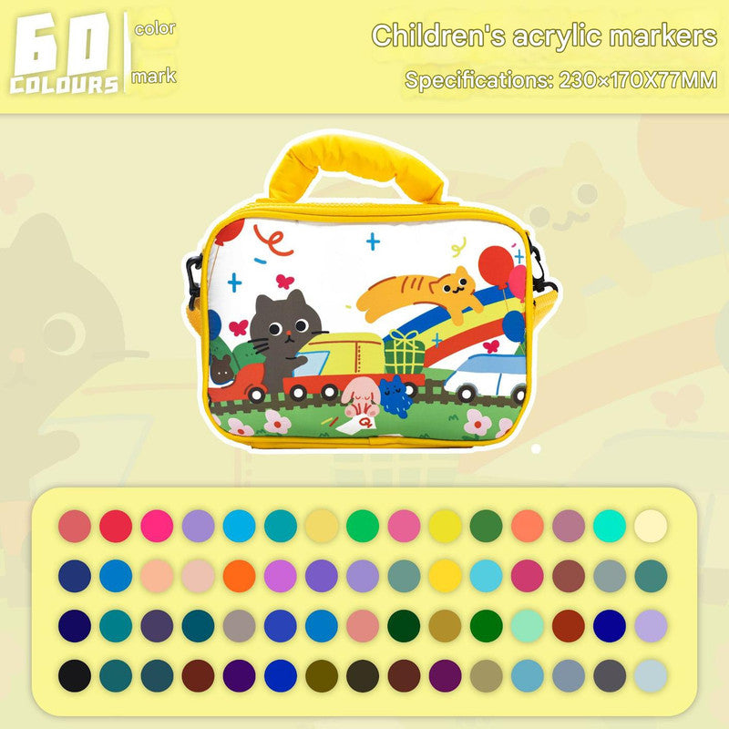 60 colors Kids Double-Layer Marker Set with Carry Case - Portable Art Supply Organizer Bag