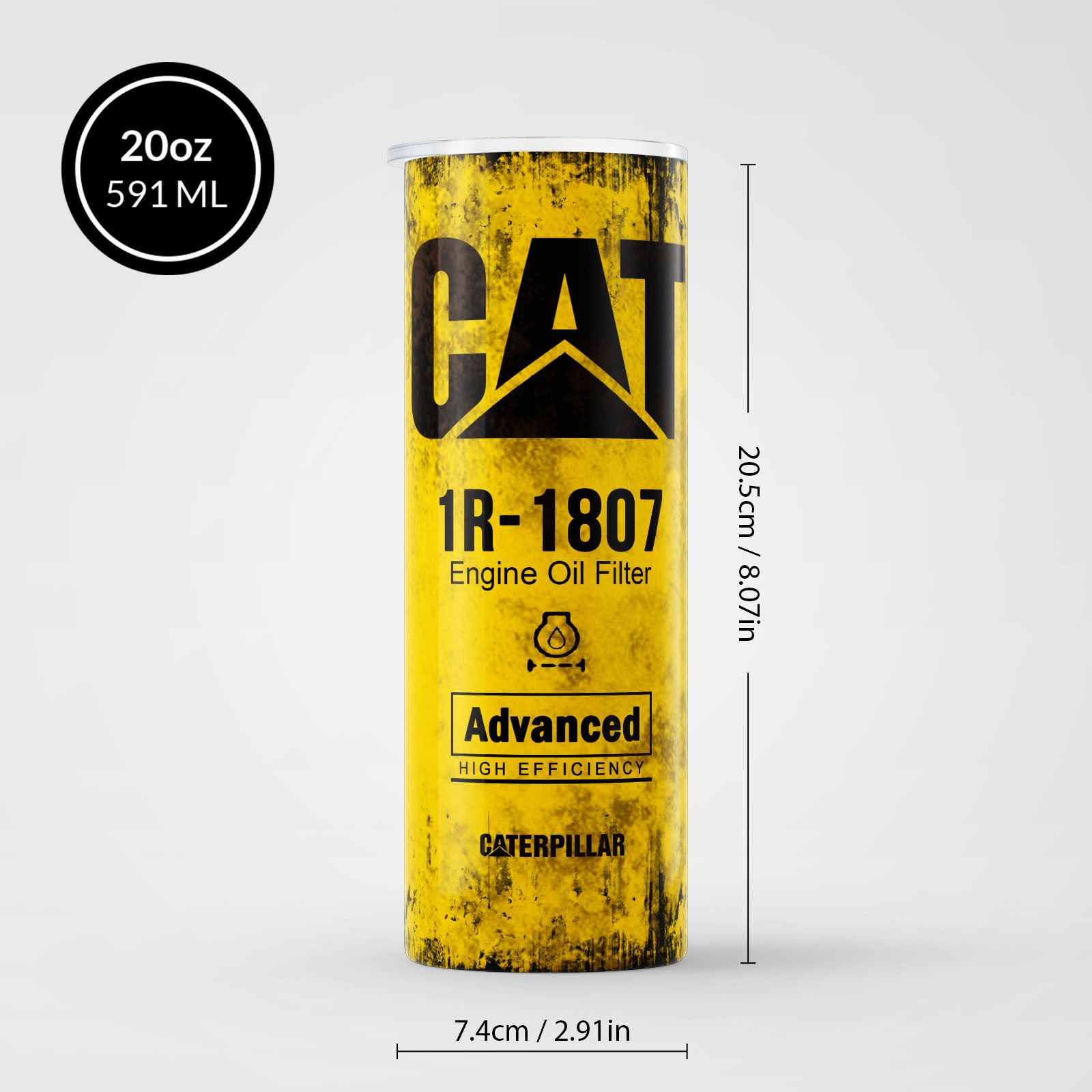 Yellow Skinny Tumbler (591ml) - Fun CAT Oil Filter Replica for Construction Fans