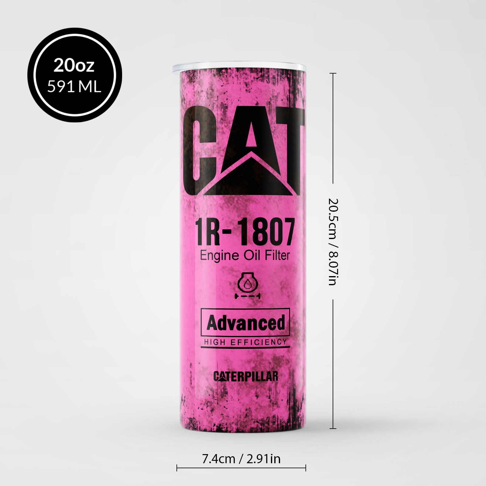 Pink Skinny Tumbler (591ml) - Fun CAT Oil Filter Replica for Construction Fans