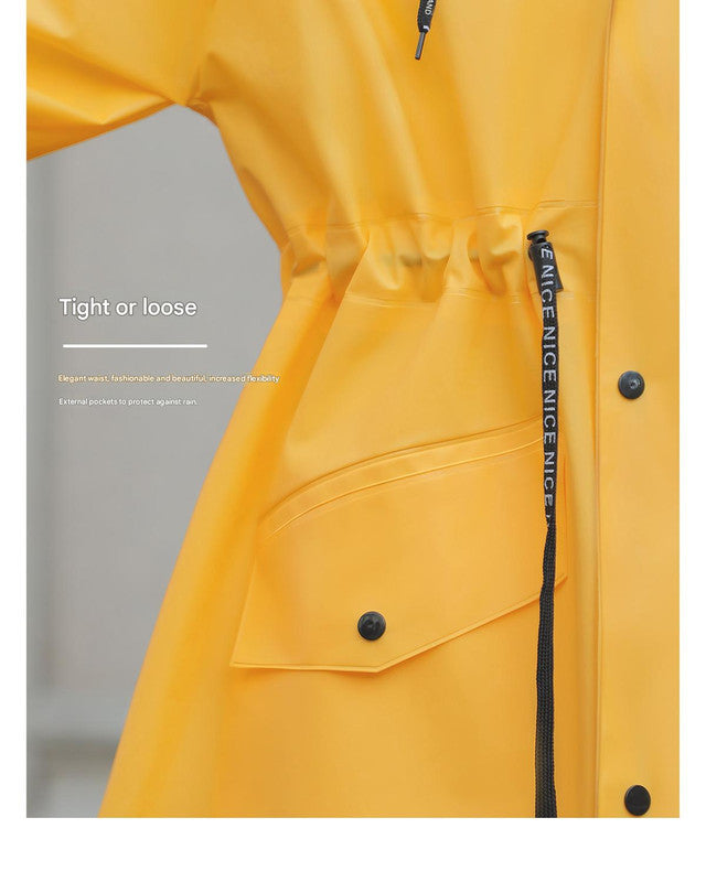 White Women's Long Waterproof Raincoat with Hood and Visor - Stylish Rain Jacket (Size - M)