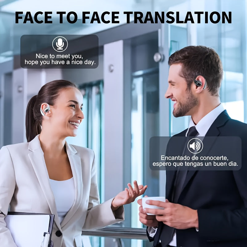 Beige Comfortable Open-Ear Bluetooth Headset - Real-Time Translation, LED Display