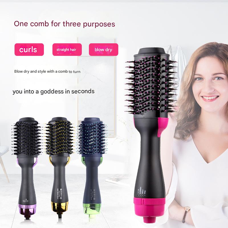 Gold 3-in-1 Hot Air Brush Hair Dryer & Styler - Volumizer, Straightener, Curler