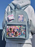 Light blue Large Capacity Anime Denim Bookbag for School Commute  Anime Fans