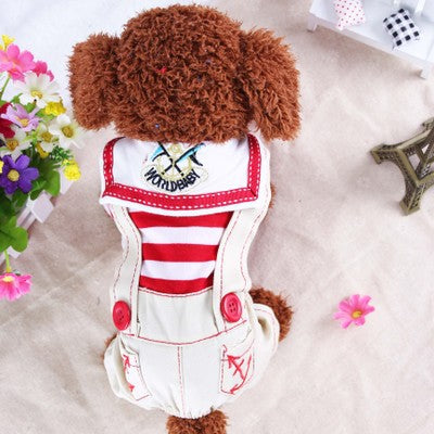 Red Cute Sailor Dog Outfit - Striped Shirt & Anchor Overalls for Small Dogs (Size : XL )