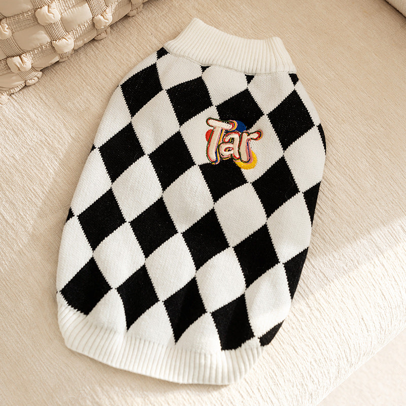 Classic Argyle Dog Sweater - Black & White Knit for Corgis & Medium Breeds (Size : XXl)