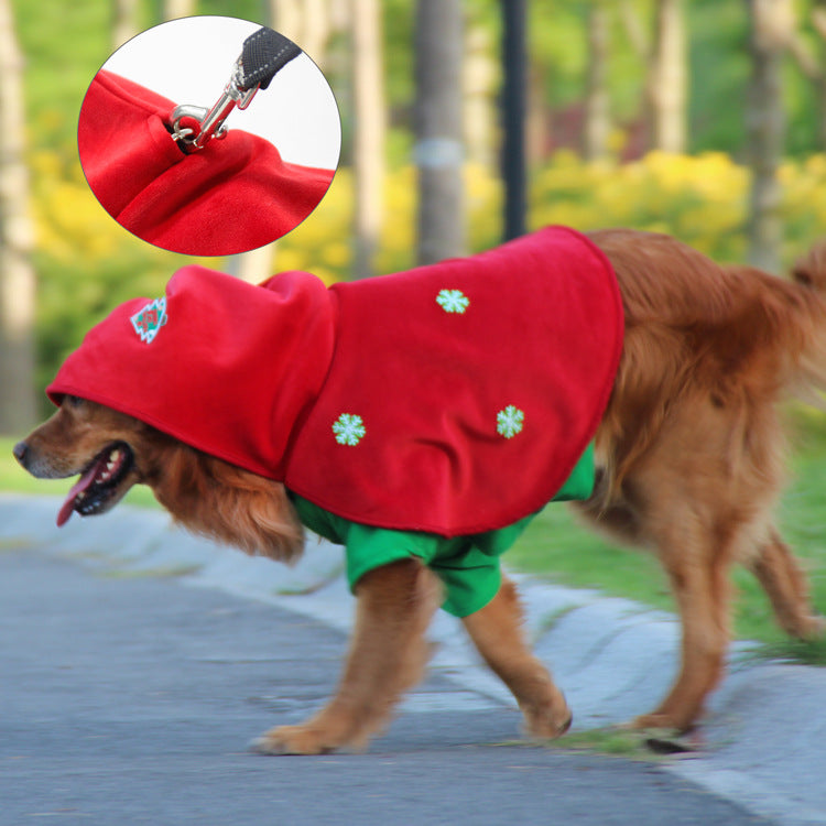 Christmas Dog Costume - Festive Hooded Cape & Green Jumpsuit Outfit (Size : L)