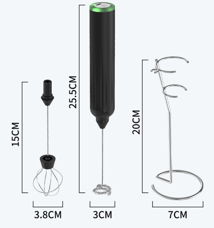 White USB Rechargeable Milk Frother - 3-Speed Handheld Electric Whisk with Stand