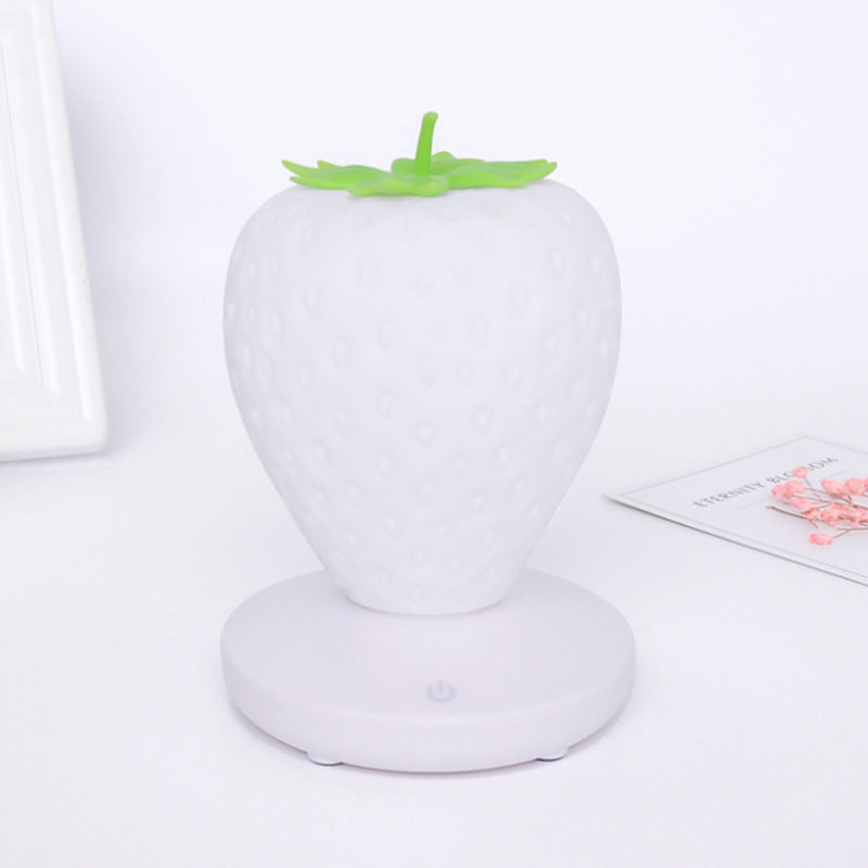 White Cute Silicone Strawberry Night Light - USB Rechargeable, Touch Control