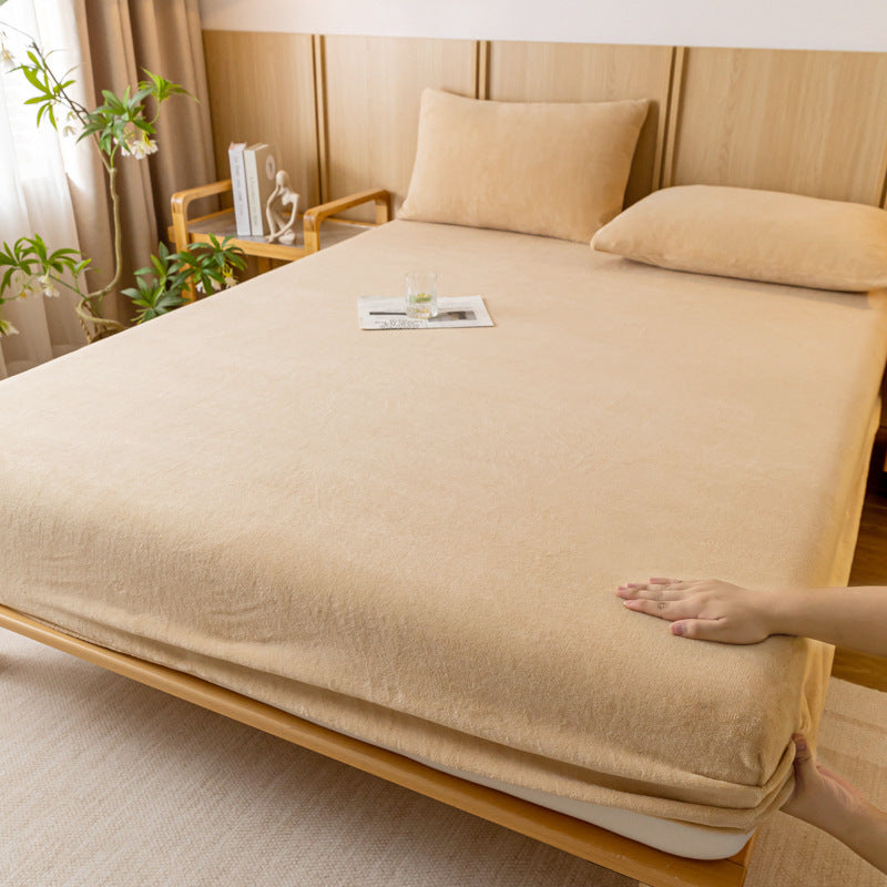 Khaki Plush Crystal Velvet Fitted Sheet - Ultra Soft, Warm & Thick for Winter (138x190+36cm)