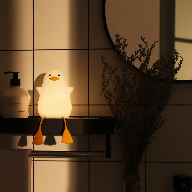 Cute Gull Silicone Night Light - Tap Control, USB Rechargeable, Kids Bedroom (Colorful yellow beak)
