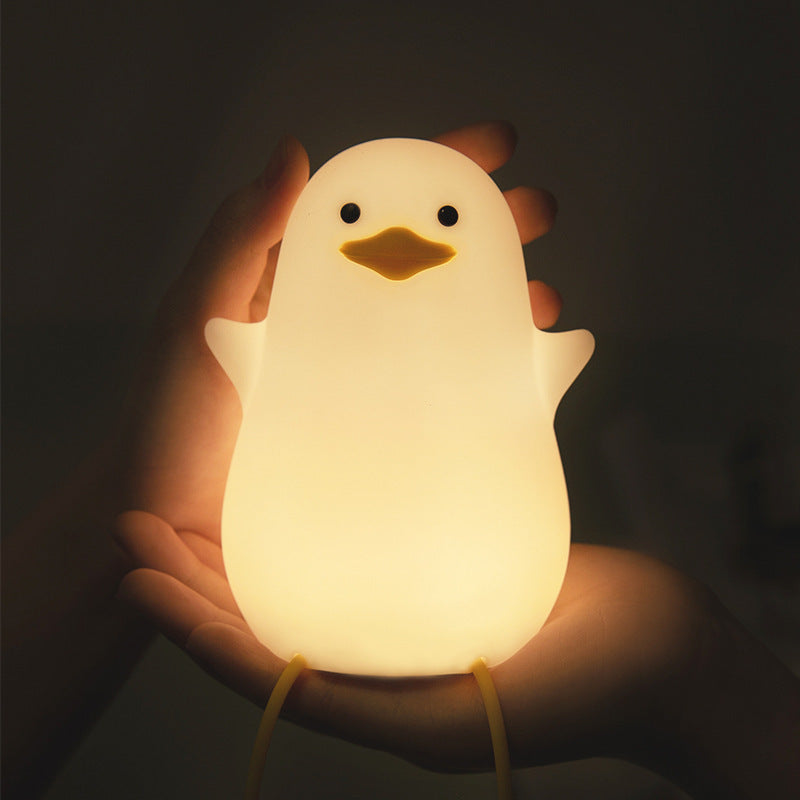 Cute Gull Silicone Night Light - Tap Control, USB Rechargeable, Kids Bedroom (Warm light three-speed yellow mouth)