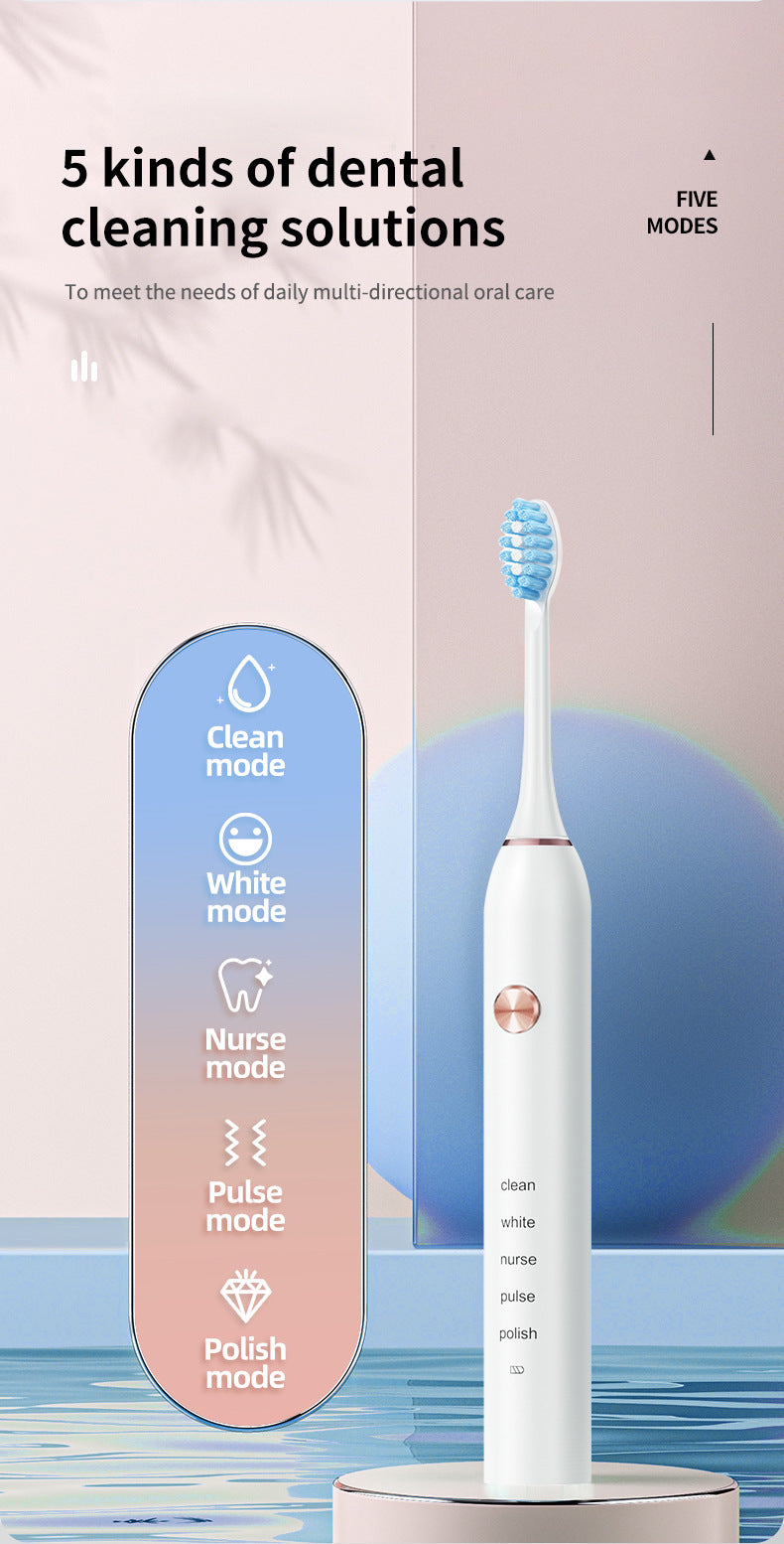 White Professional Sonic Toothbrush for Adults - 5 Modes, Smart Timer (4 brush heads)