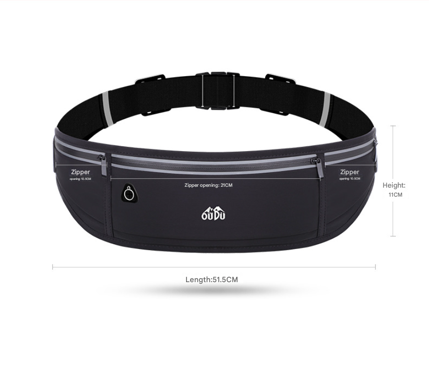 Black Adjustable Running Belt - Fits Large Phones, Reflective, Earphone Port