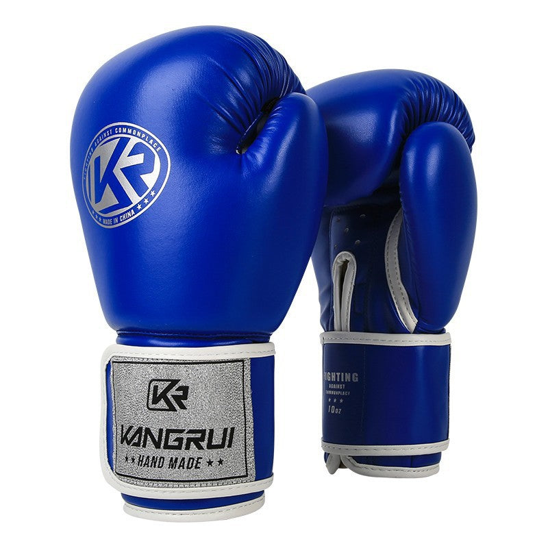 Blue And Silver Durable 10oz PU Leather Boxing Gloves - Padded & Ventilated for Training