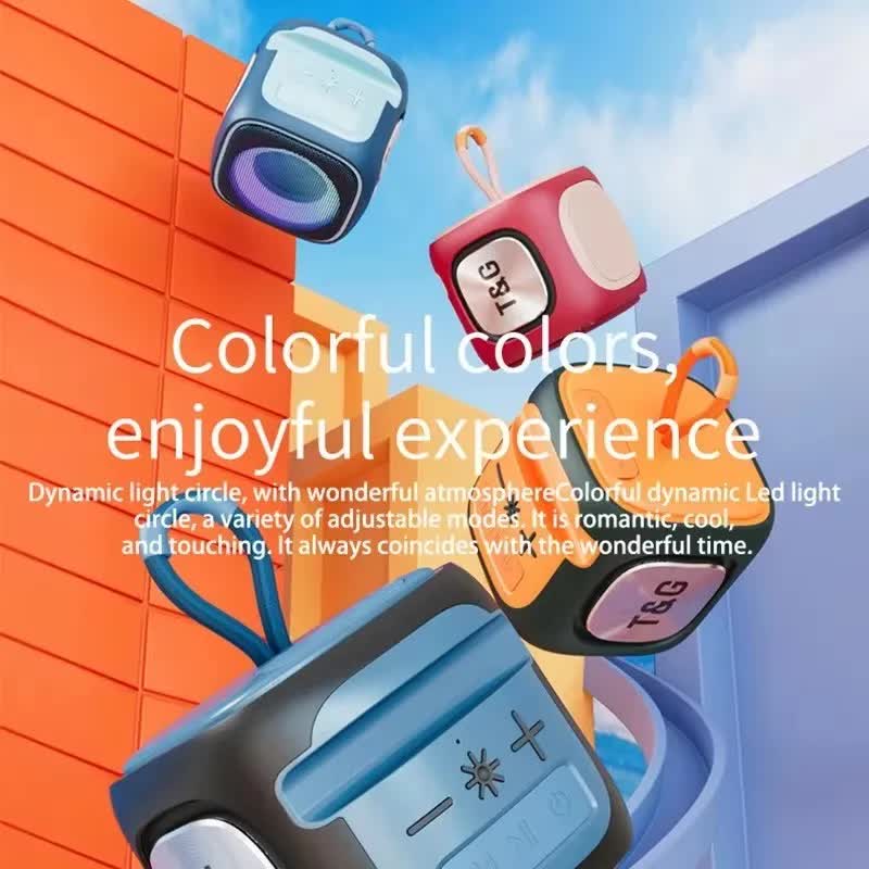 Red T&G Portable Cube Bluetooth Speaker - RGB Lights, FM Radio, Multi-Input Sound System