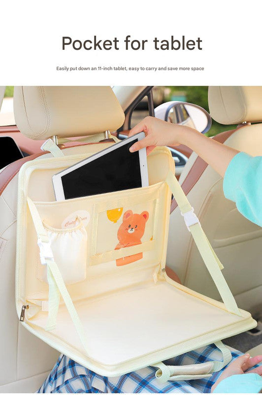Pink Foldable Car Back Seat Organizer Tray - PU Leather Travel Desk with Tablet Holder