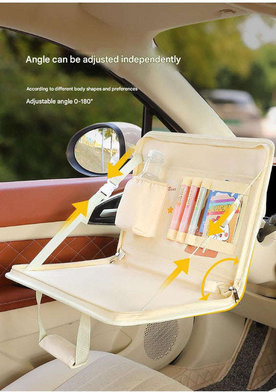 Pink Foldable Car Back Seat Organizer Tray - PU Leather Travel Desk with Tablet Holder