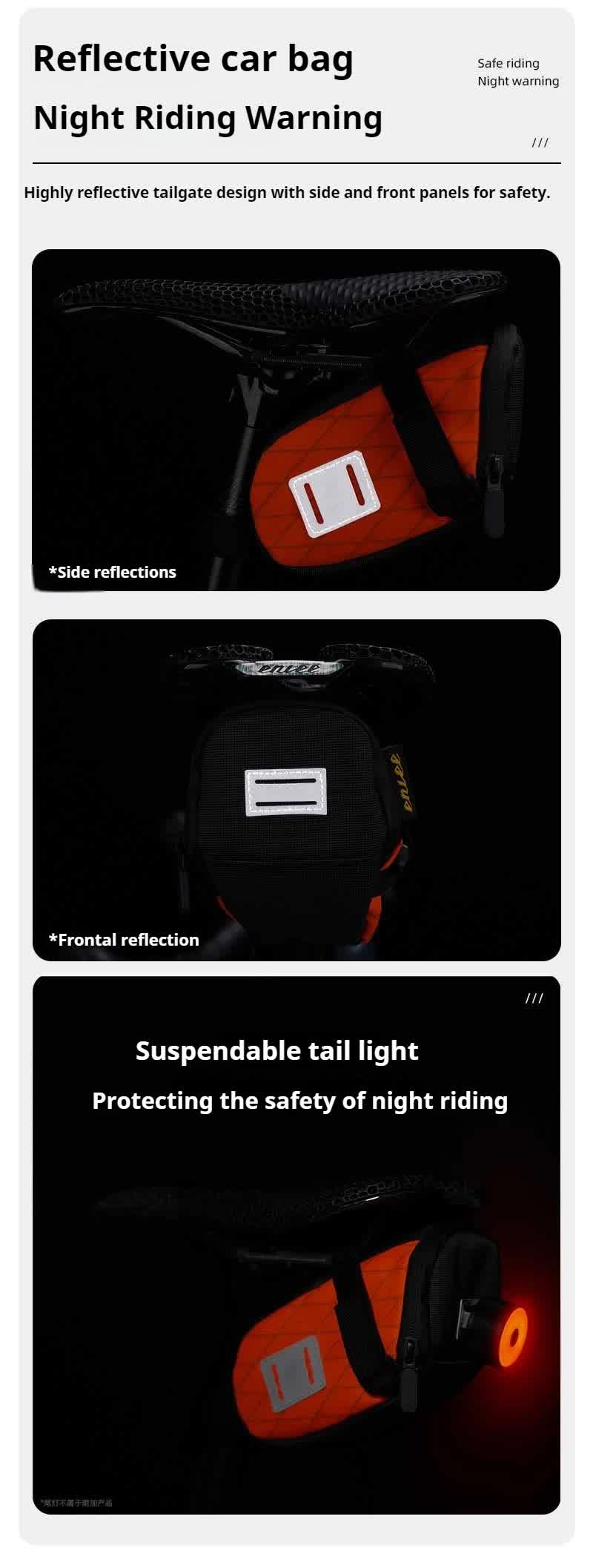 White And Black Water-Resistant Bicycle Saddle Bag - 1.3L Reflective Seat Pack for Road & Mountain Bikes
