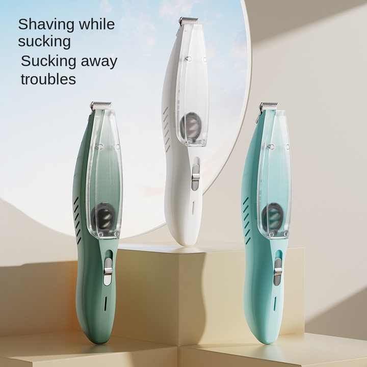 Green Rechargeable Pet Grooming Clipper with Built-in Vacuum - Low Noise Hair Trimmer for Dogs & Cats