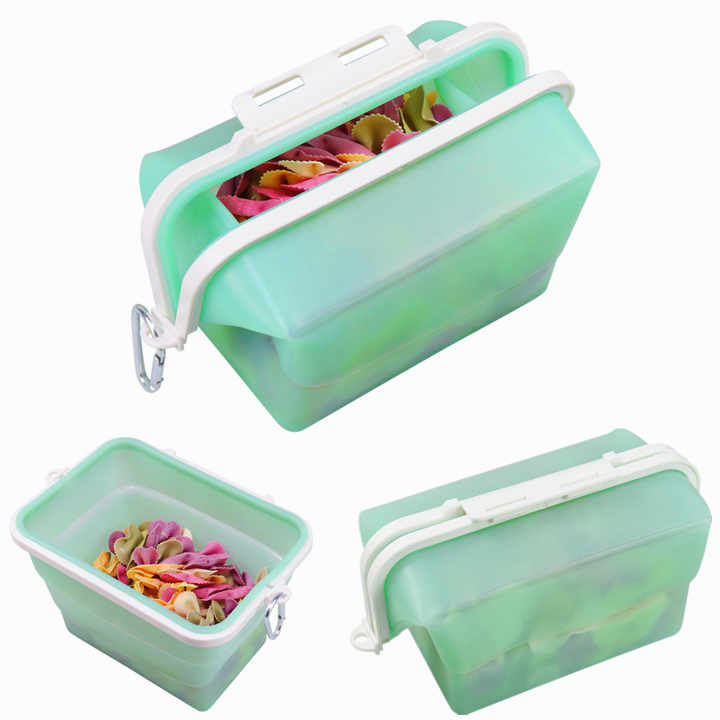2 Pcs Blue Collapsible Silicone Food Storage Container - Microwave & Freezer Safe Lunch Box