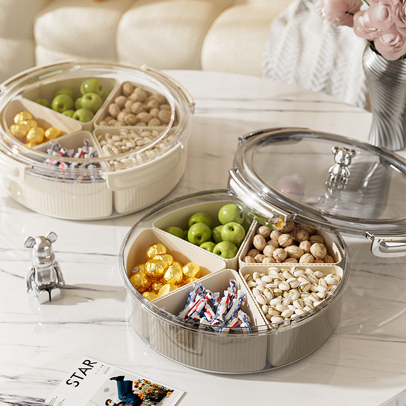 Grey And Beige Snap Button Elegant Compartment Serving Tray with Lid - Versatile Snack, Fruit & Candy Box