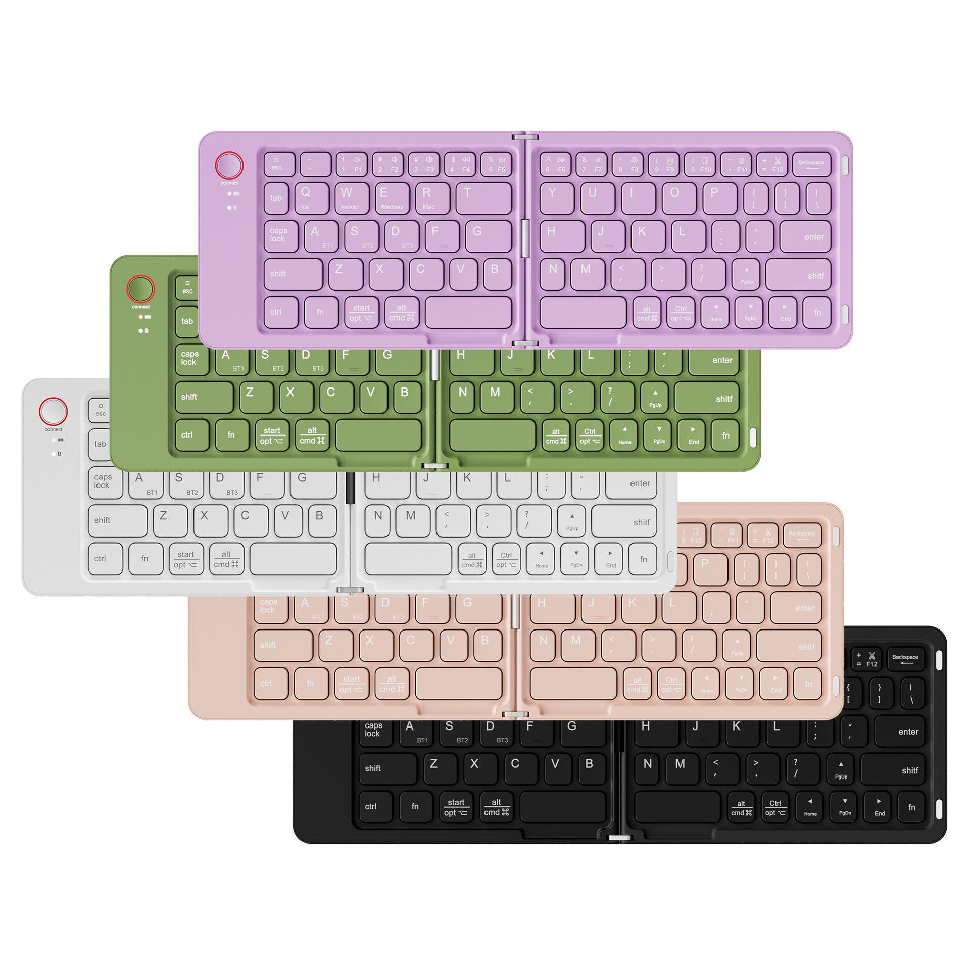 Pink Ultra-Slim Foldable Bluetooth Keyboard - Portable Wireless Rechargeable Travel Keyboard for iOS Android Windows Devices