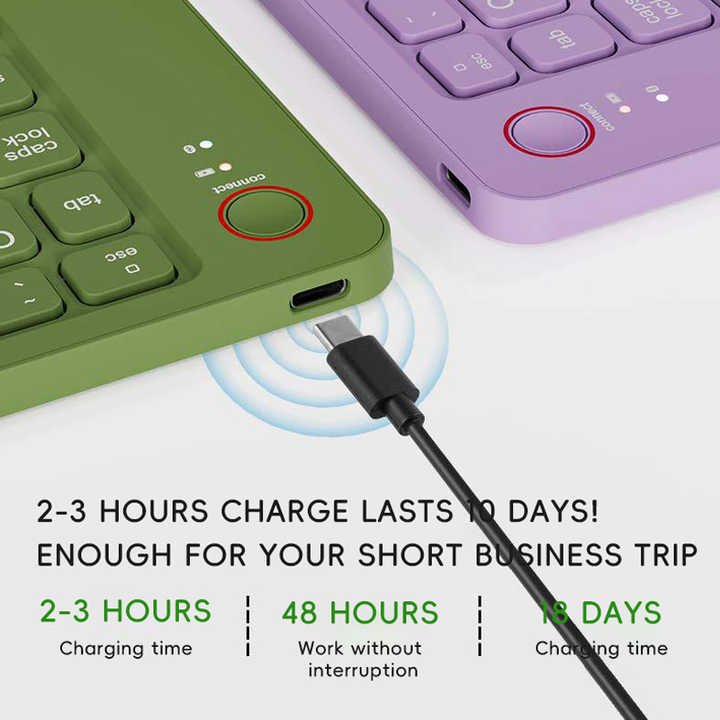 Purple Ultra-Slim Foldable Bluetooth Keyboard - Portable Wireless Rechargeable Travel Keyboard for iOS Android Windows Devices