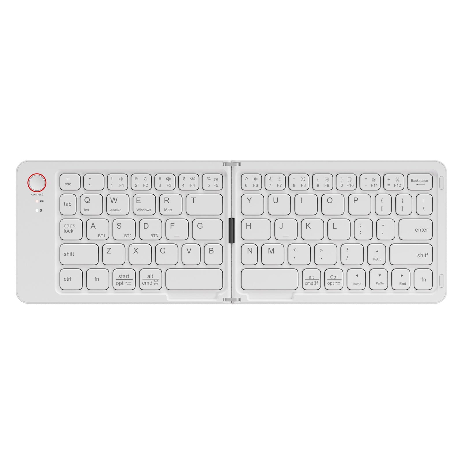 White Ultra-Slim Foldable Bluetooth Keyboard - Portable Wireless Rechargeable Travel Keyboard for iOS Android Windows Devices