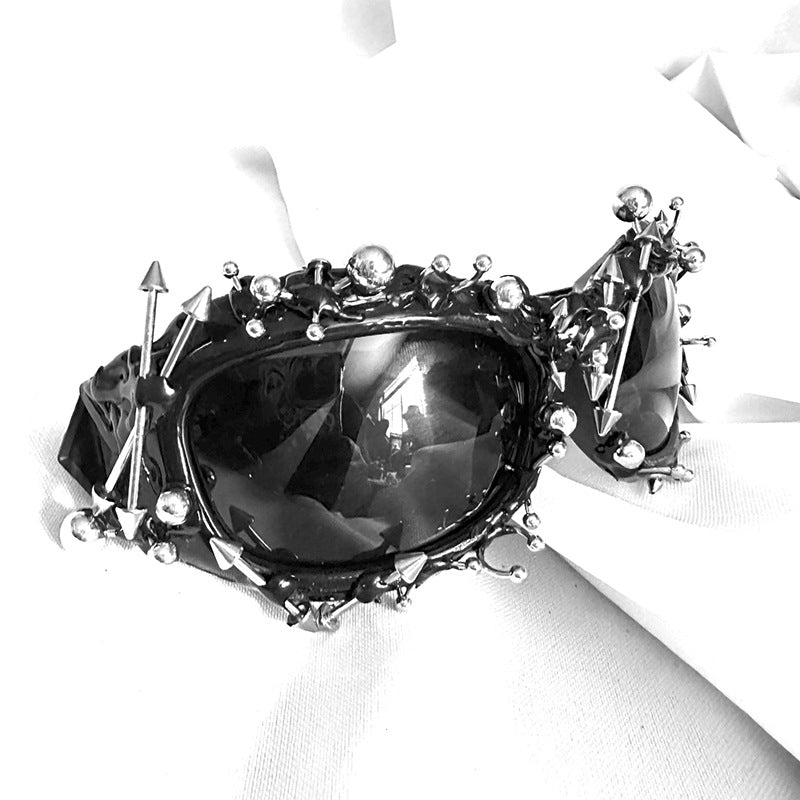 Pink Edgy Punk Rock Spiked Sunglasses - Statement Goth Studded Eyewear