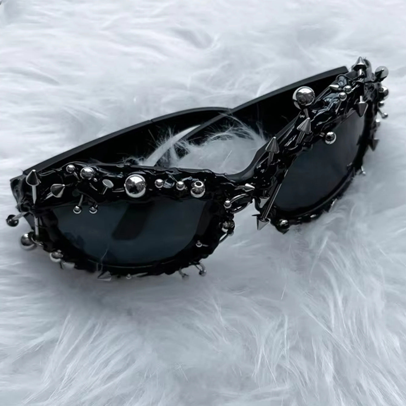 Green Edgy Punk Rock Spiked Sunglasses - Statement Goth Studded Eyewear
