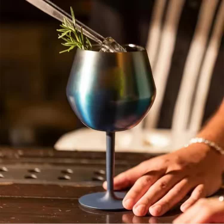 2 Pcs Blue Detachable Stainless Steel Wine Glass - 14oz (420ml) Portable Stemmed Goblet for Outdoors & Travel