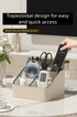 Black Stylish PU Leather Desktop Organizer Caddy - Multi-Compartment Holder for Remotes, Office Supplies, Makeup