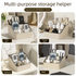 Black Stylish PU Leather Desktop Organizer Caddy - Multi-Compartment Holder for Remotes, Office Supplies, Makeup