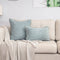 Blue Soft Corduroy Cushion Cover Set (1 Square + 1 Rectangular) with Pom Pom Trim - Decorative Throw Pillow Cases for Sofa Couch