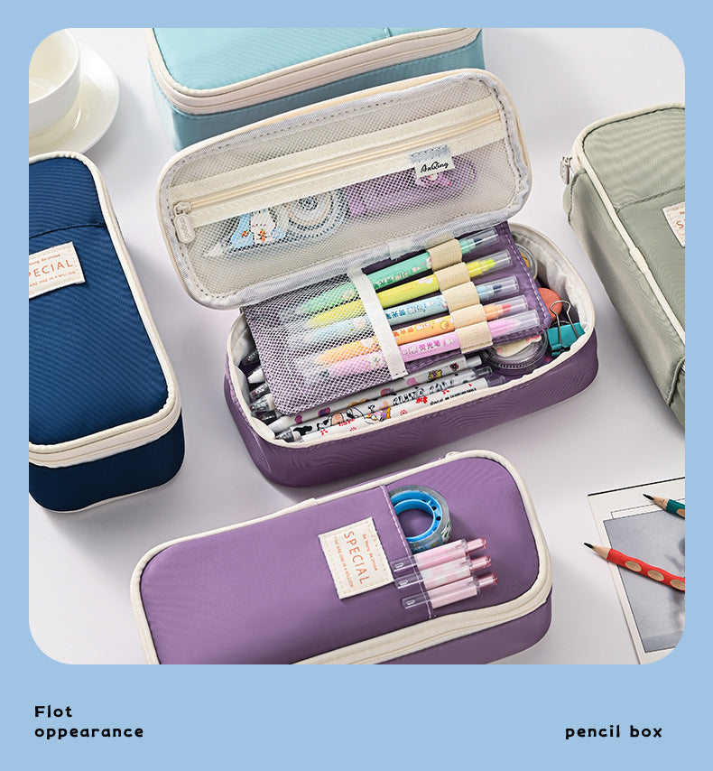 Dark Blue Large Capacity Expandable Pencil Case - Multi-Compartment Student Stationery Pouch (Only with pencil case)