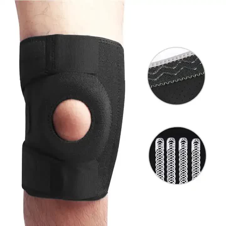 Black Adjustable Knee Brace Support (Pair) with Dual Spring Stabilizers & Patella Gel Pad - Non-Slip for Sports Running Hiking