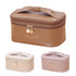 Beige Stylish PU Leather Makeup Bag - Large Capacity Double Layer Waterproof Travel Cosmetic Organizer Case for Women