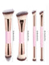 Pink and Glod Versatile 4pc Dual-Ended Makeup Brush Set - Soft Synthetic Bristles for Foundation Blush Contour Concealer