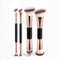Black and Glod Versatile 4pc Dual-Ended Makeup Brush Set - Soft Synthetic Bristles for Foundation Blush Contour Concealer