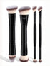 Black Versatile 4pc Dual-Ended Makeup Brush Set - Soft Synthetic Bristles for Foundation Blush Contour Concealer