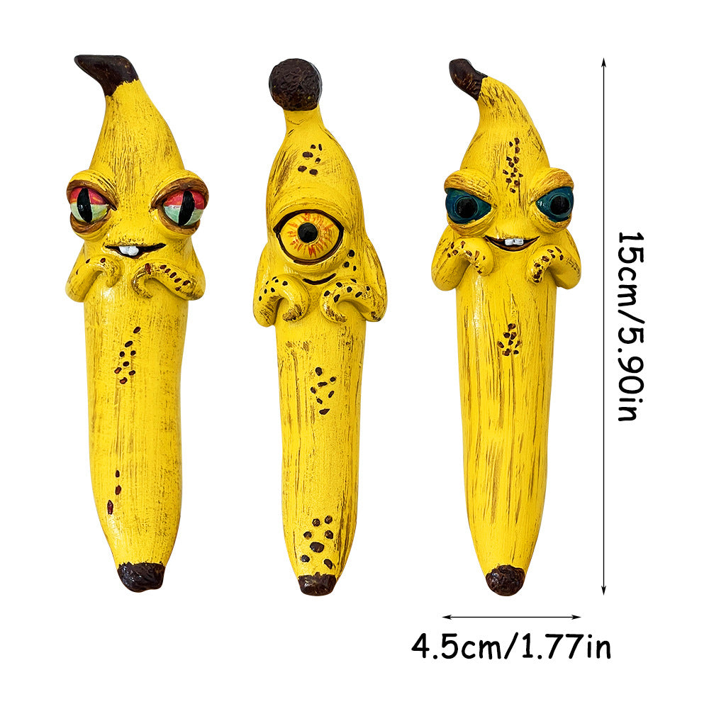 3 Pcs Style 3 Yellow Whimsical Magic Banana Monster Figurine - Quirky Resin Art Decor for Home & Party
