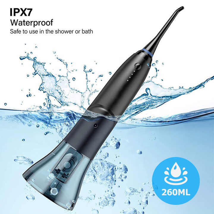Black Advanced Portable Water Flosser - Rechargeable Oral Irrigator, IPX7 Waterproof, 4 Cleaning Modes for Deep Dental Care