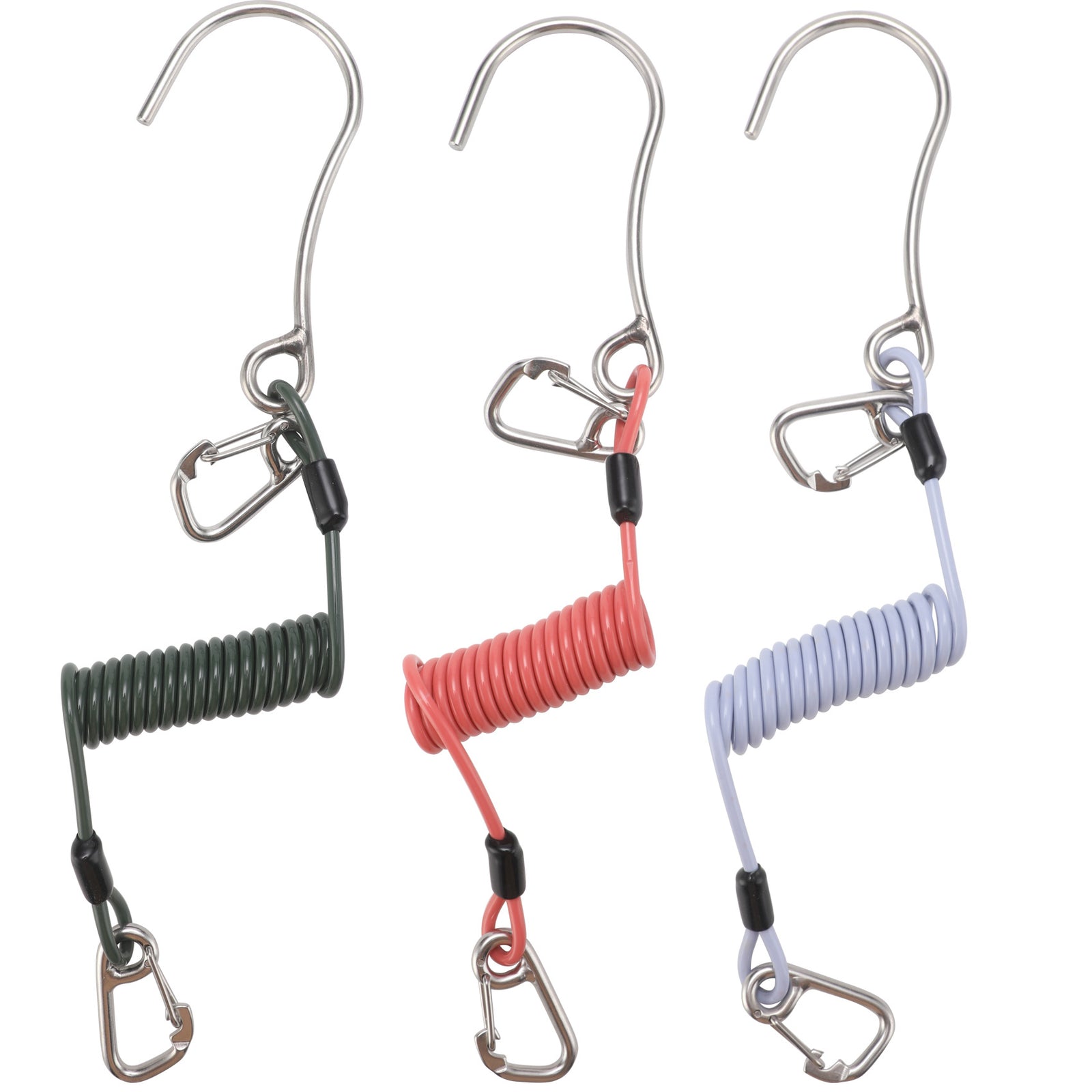 Red Pro 316 Stainless Steel Diving Reef Hook - Single, Double Combo Pack - Current Hook with Coiled Safety Lanyard